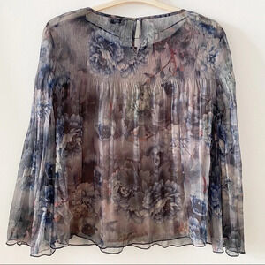 NWT Kensie Sheer Flowy Top Tunic Floral Blouse Small Purple Lined Spring Work